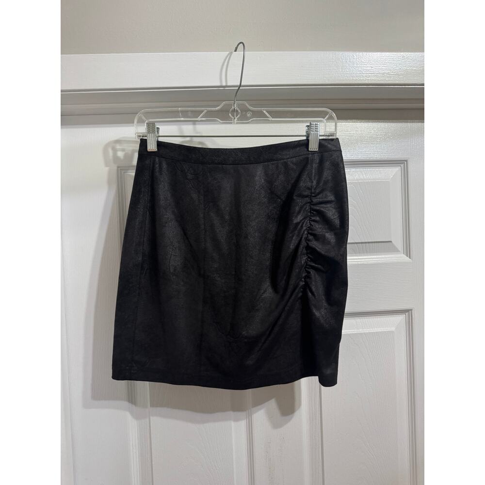 Free People Faux Leather Ruched Mini Skirt Black Size Small